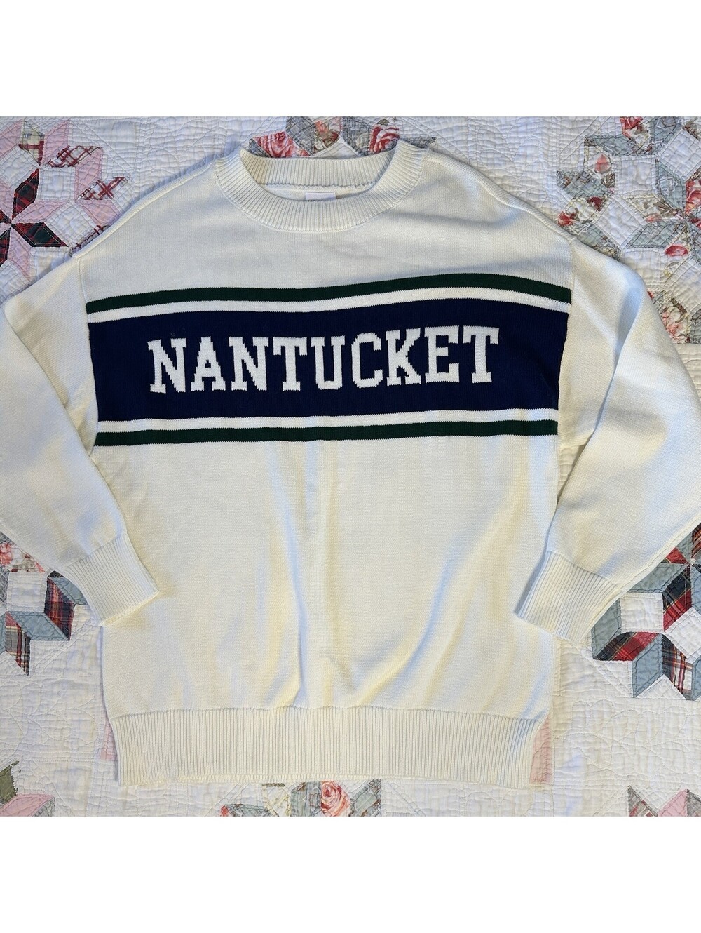 NWOTS Moonrise Nantucket White Knit Sweater Oversized Coastal Preppy Varsity Med